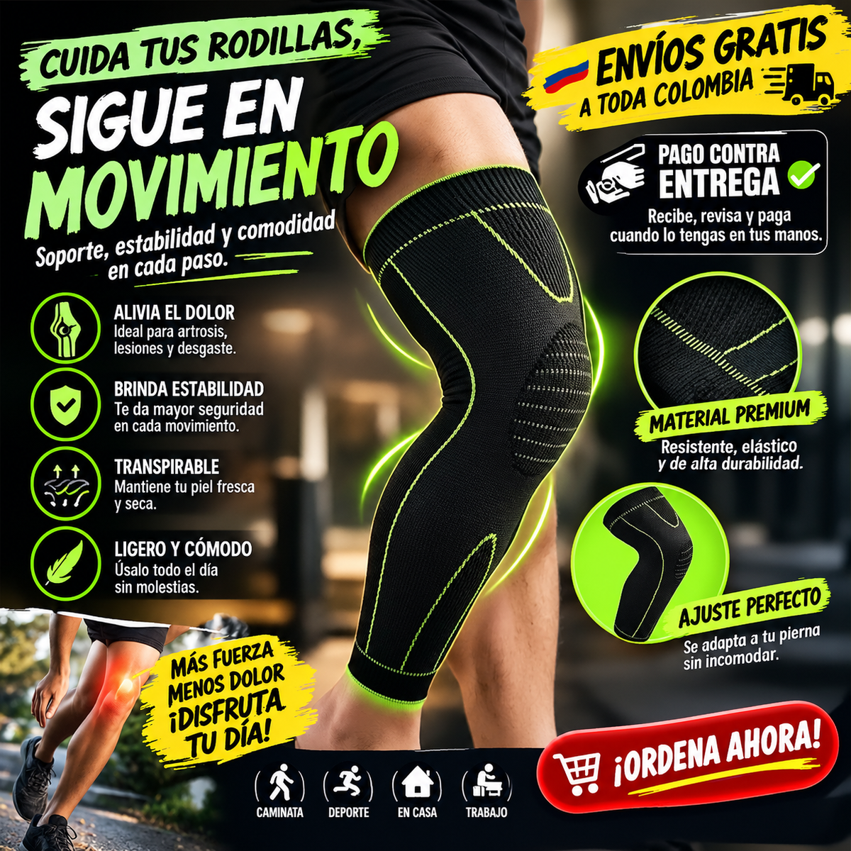 Manga de compresión extendida para la rodilla