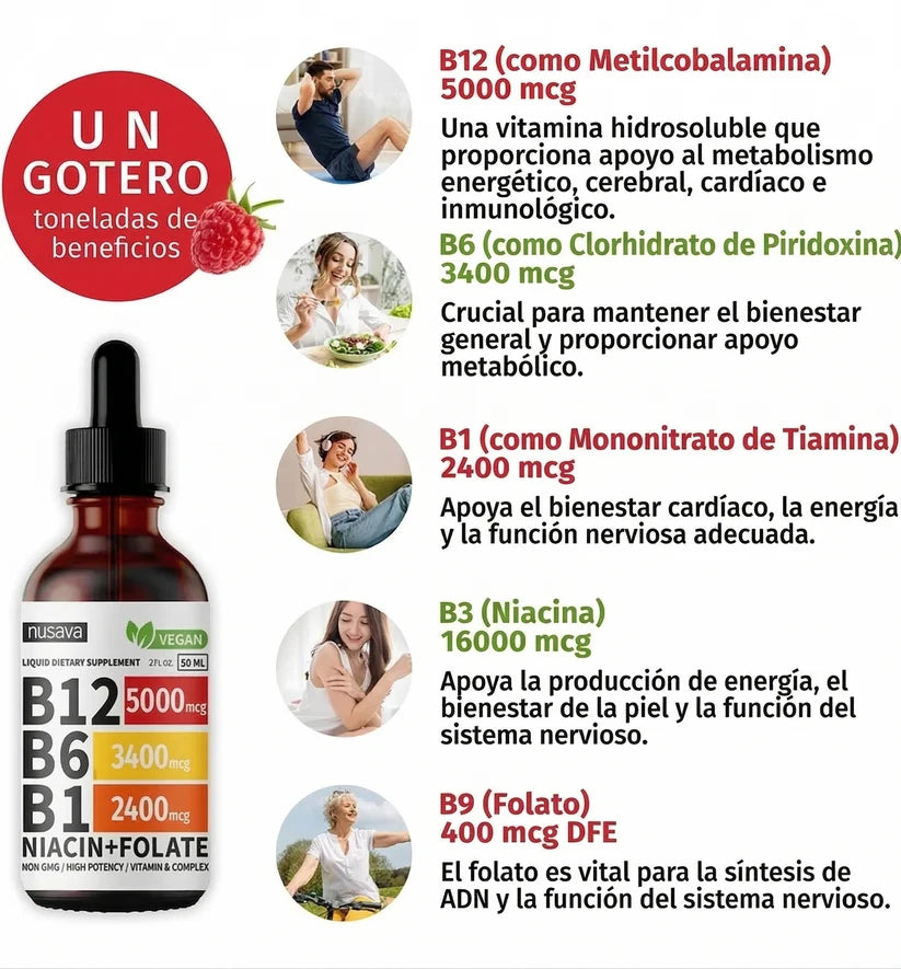 SUPLEMENTO LÍQUIDO DE VITAMINA B12 CON FRAMBUESA