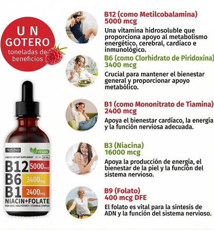 SUPLEMENTO LÍQUIDO DE VITAMINA B12 CON FRAMBUESA