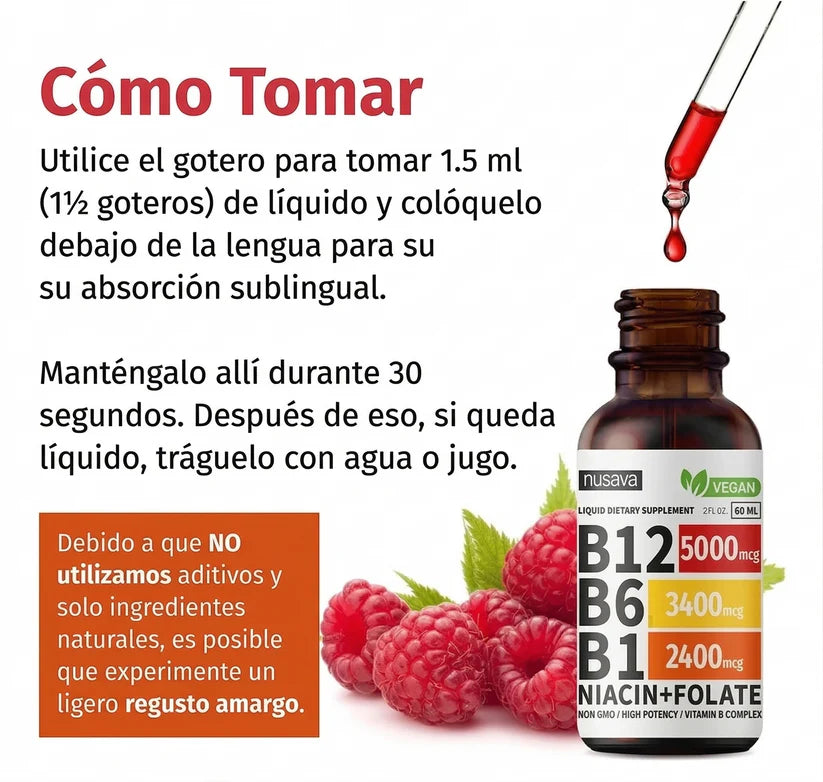 SUPLEMENTO LÍQUIDO DE VITAMINA B12 CON FRAMBUESA