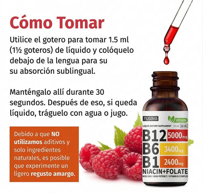 SUPLEMENTO LÍQUIDO DE VITAMINA B12 CON FRAMBUESA